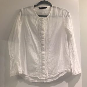 Zara - white linen button down shirt with lace